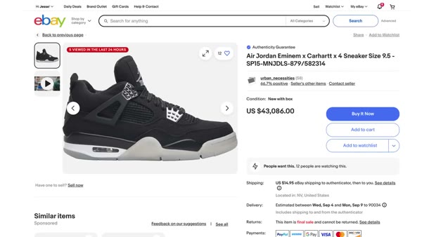 Nike Air Jordan 4 x Carhartt x Eminem, still from the video